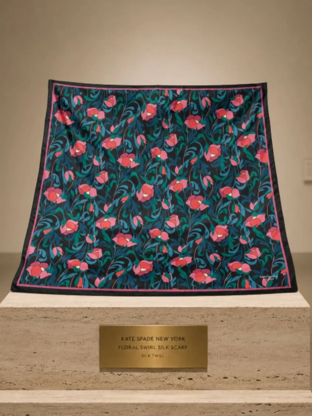 Kate Spade New York Floral Swirl 100% Silk Twill Square Scarf NWT